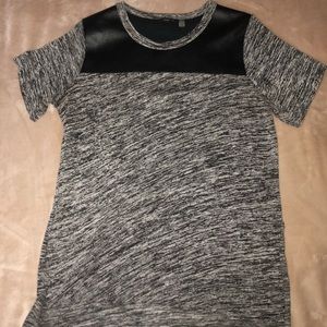 grey t-shirt with faux leather detail